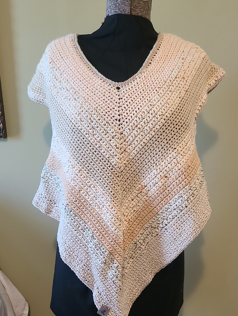 Grey Dove Creations Hand Crocheted Women's Poncho Sweater, Size Medium